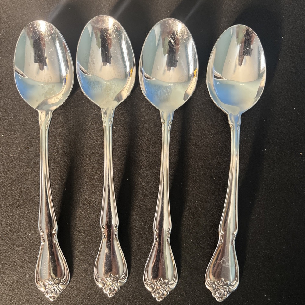 Lot of 5 Stainless Steel‎ Arbor Rose  Rogers Oneida LTD Soup Spoons
